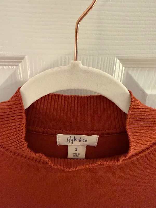 Style & Co Burnt Orange Knit Mock Neck Cold Shoulder Sweater Dress Small - Image 3