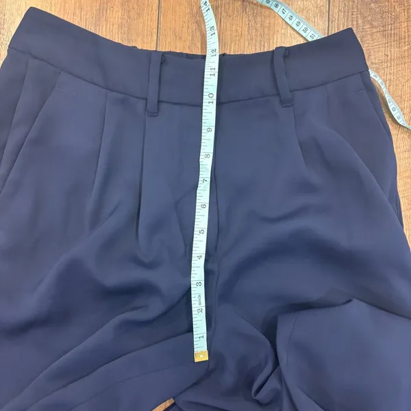 Quince Navy Blue Stretch Crepe Pleated Wide Leg Flowy Smart Casual Trousers Sz 4 - Image 8