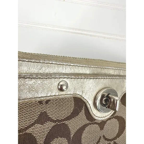 Coach Penelope Zip Wristlet Wallet Turn-Lock Gold Brown Signature Gold Liner Y2K - Image 12