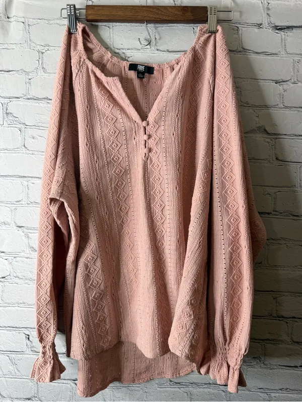 FRYE Dusty Rose Crochet-Detail Peasant Blouse XL - Image 6