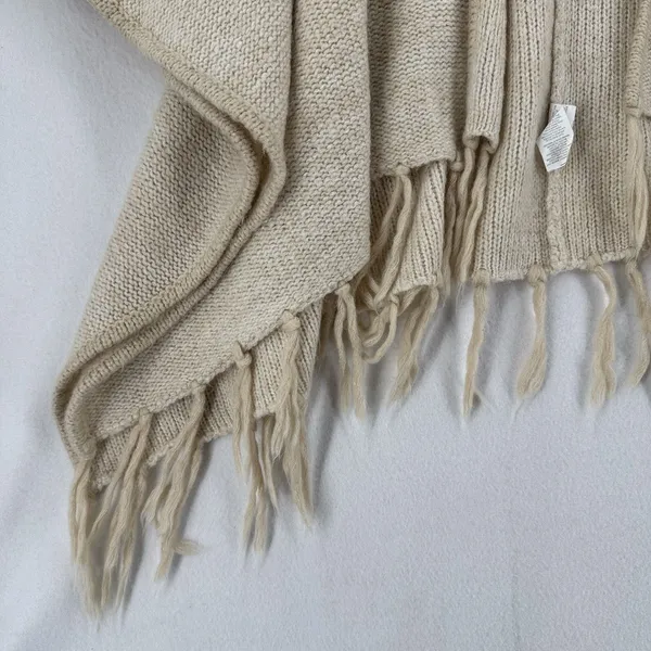 Kensie One Size Cream Knit Poncho Cardigan Fringe Cape Boho Coastal Grandmother - Image 6