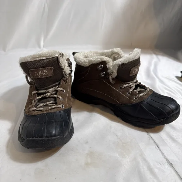 Ryka Brown Suede Water Resistant Faux Fur Size 7 Boot Laces A Little Short - Image 2