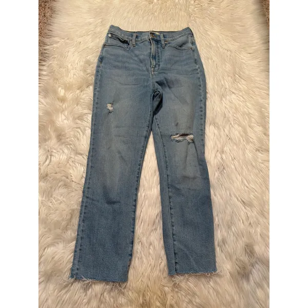 Madewell Women's Sz 26 Petite The Perfect Vintage Jean Light Wash Distressed Raw - Image 2
