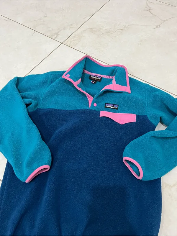 Patagonia Synchilla Snap-T Fleece Jacket Blue Teal Pink Pullover Size XS - Image 2