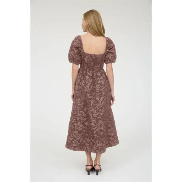 August Sky Floral Jacquard Sweetheart Neck Midi Dress Dusty Mauve Med #400 - Image 2