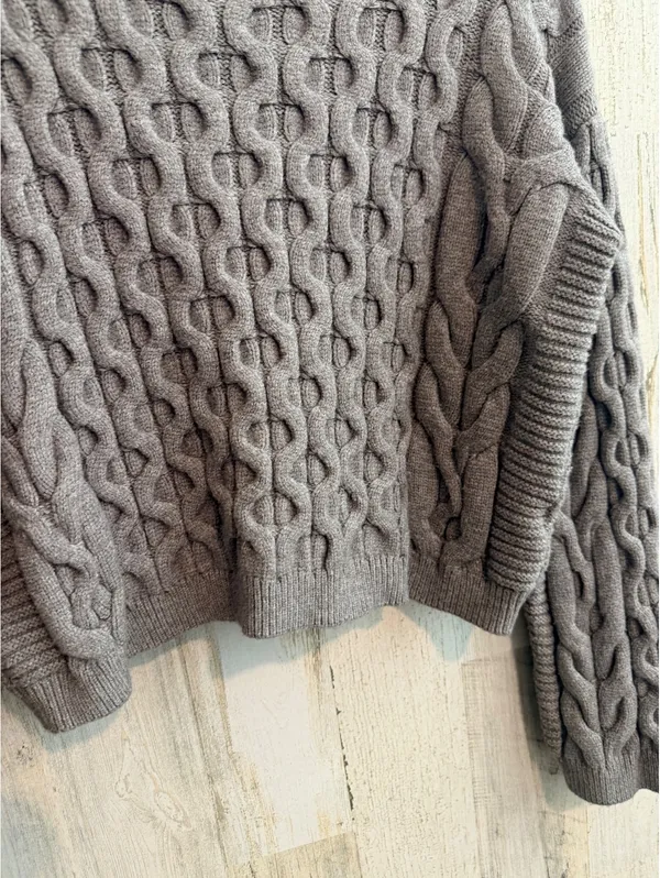 By Anthropologie Women's Small Gray Cable Knit Mock Neck Sweater - Image 8