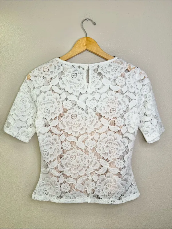 NEW BHLDN Anthropologie Jive Top Lace Bridal Wedding Blouse Top White Floral - Image 5