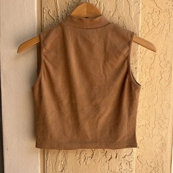 OGL Sleeveless High Neck Corset Detail Crop Top Camel Size Large - Image 2