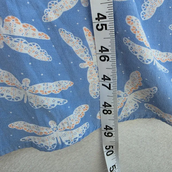 LOFT Light Blue Dragonfly Print Midi Dress Cap Sleeve Side Slit Size 10 - Image 11