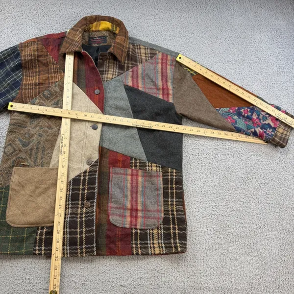 Sacred Threads Women Patchwork Wool Jacket Multi Color Plaid Boho S/M - Image 3