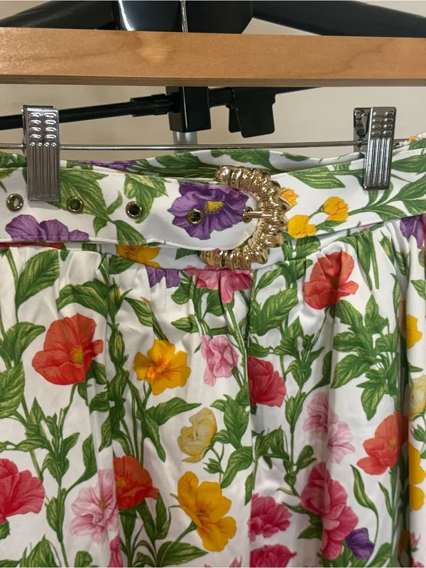 Prosperina Floral Cotton Midi Skirt XS NWT Belted Cottagecore Lined Pockets - Image 3