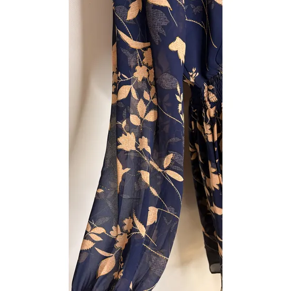 Simplee‎ NWT Navy Blush Floral Chiffon Dress Size Large Long Sleeve Boho - Image 3
