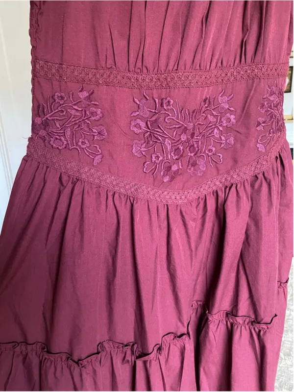 Kings Road Corset Maxi Dress Burgundy Embroidered Cottagecore Renaissance Boho L - Image 4