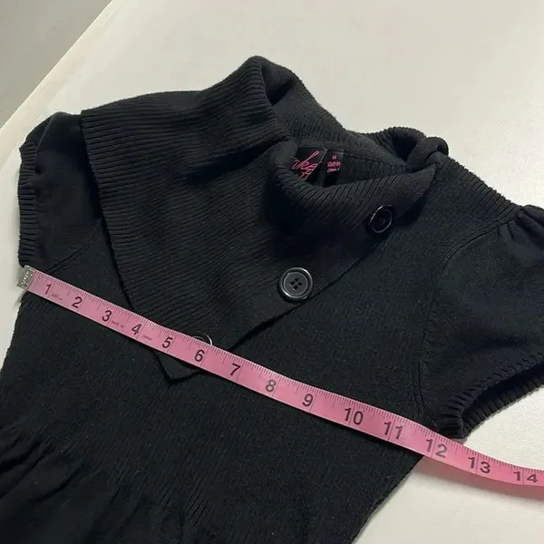 Imperfect black‎ mini sweater dress ribbed top cute buttons stretchy XXS XS - Image 3