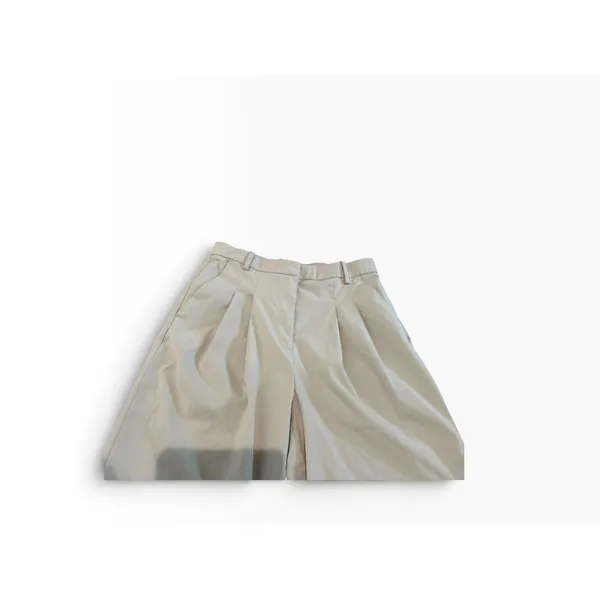 HM Womens Pleated Wide Leg Trousers Light Beige High Waist Cropped Pants Size 10 - Image 4