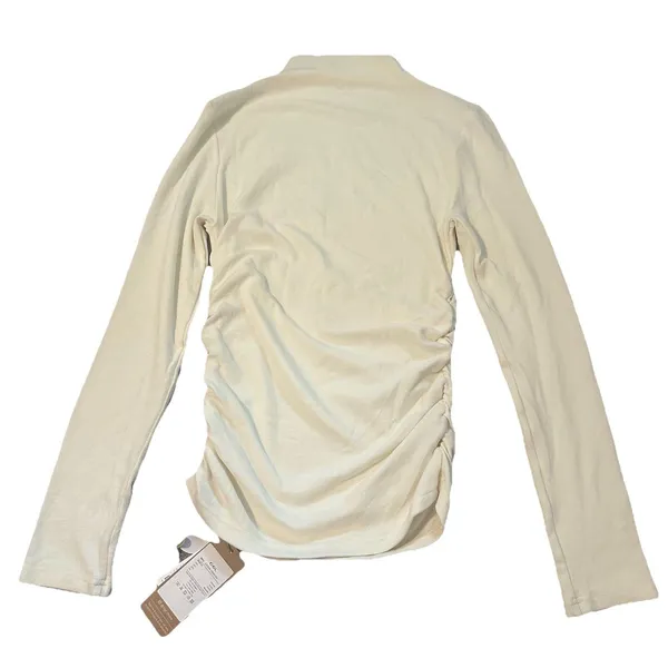 OGL M Eco Mousse Thermal Brushed Ruched Long Sleeve Mockneck Top Chic Minimalist - Image 4