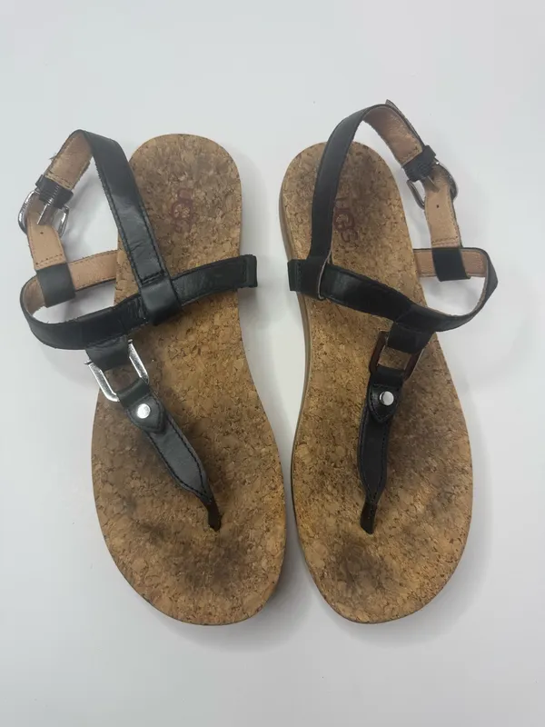 UGG 'Aleigh' Black Leather T-Strap Sandals Size 7.5 - Image 2