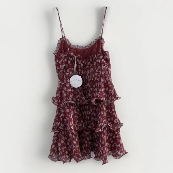 New Petal&Pup Tiered Ruffle Flowers Lined Mini Dress Red Size‎ Small - Image 4