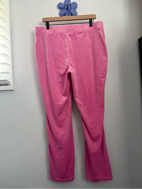 Juicy Couture XL Velvet Bootcut Flare Pants Preppy Lounge Comfy Pink Y2K Inspire - Image 2