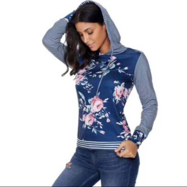 Blue Pinstripe & Floral Hoodie - Image 7