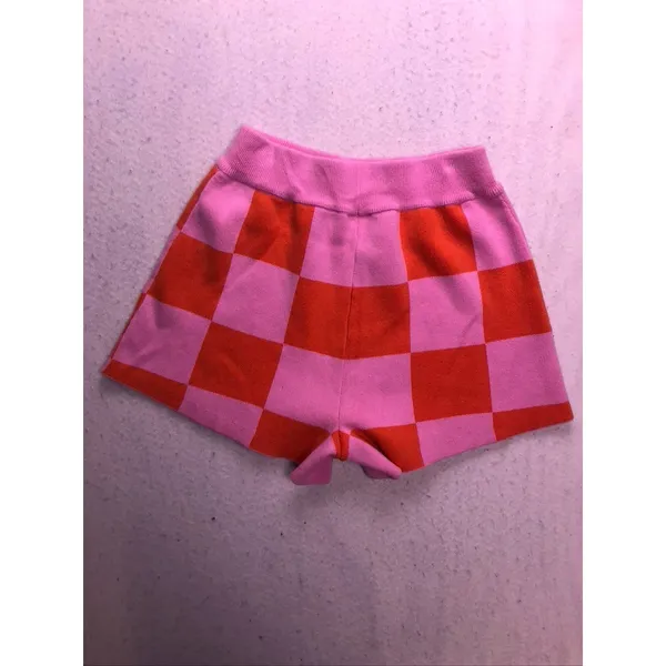 STARFIT Knit Shorts Women Size M Pink Orange Checkered High Waisted Retro - Image 9