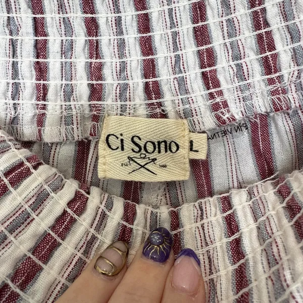 Ci Sono Linen Wide Leg Striped Pants Large Smocked Waist‎ Coastal Nautical Beachy Summer - Image 5