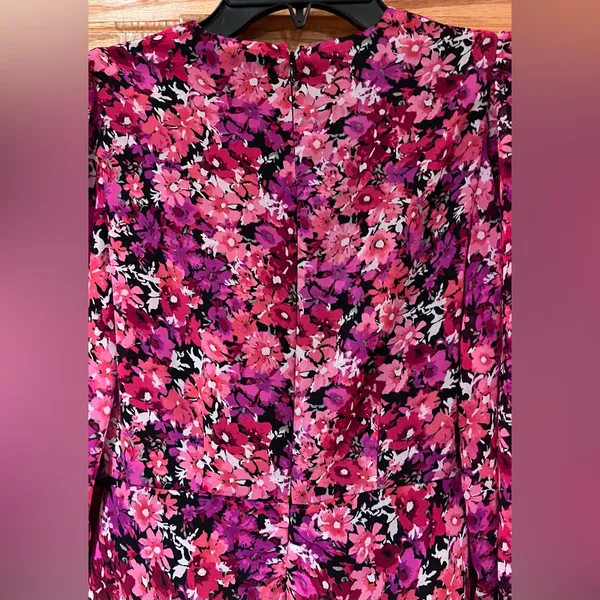 Express Pink Floral Print Long Sleeve Faux Wrap Ruffle Mini Dress‎ Size XXS - Image 8