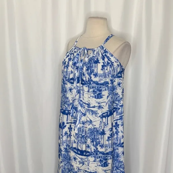 By ANTHROPOLOGIE Jasmine Tiered Cover-Up Dress Maxi Tropical Toile Blue Medium‎ - Image 6