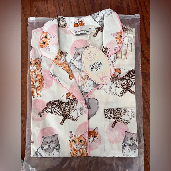 Peter Alexander White and Pink Cat Print cotton Pajamas XS - Image 5