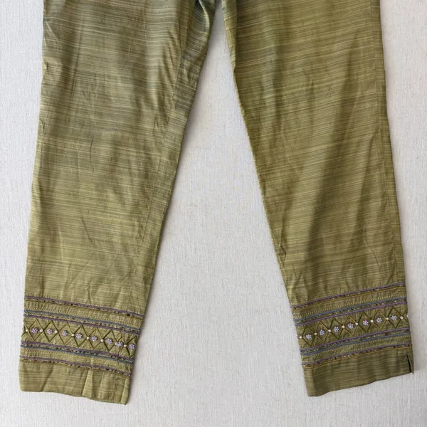 Muse 2 Piece Pant Set Womens 8 Green 100% Silk Beaded Embroidered Crop Top Pants - Image 10