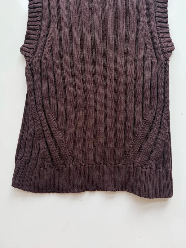 Zara Chocolate Brown Ribbed Sweater Vest Size Large - Image 3