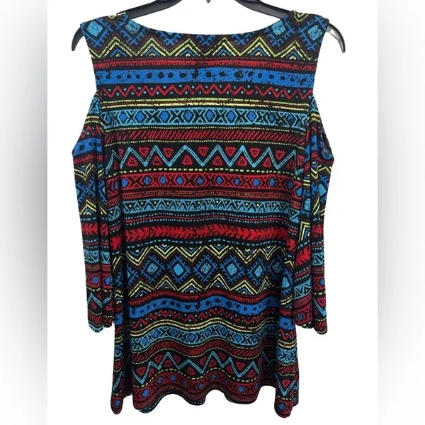 Western Aztec long sleeve cold shoulder blouse Purple Size L - Image 2