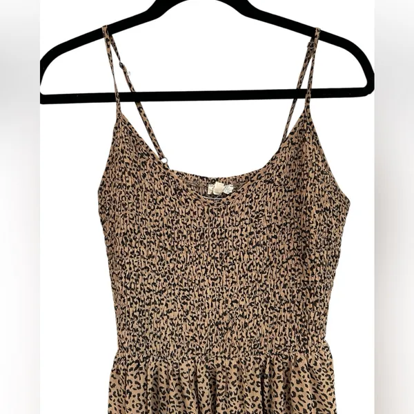 Mystree Women’s Leopard Midi Brown Black Dress Smocked‎ Top Size Small - Image 2