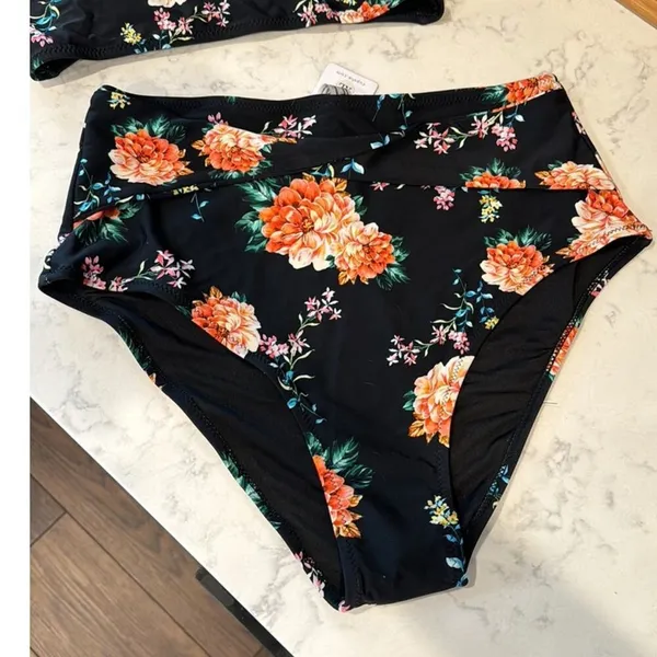 Cupshe Orange Blossom High-waisted Bikini summer vacation beach poolside size XL - Image 4