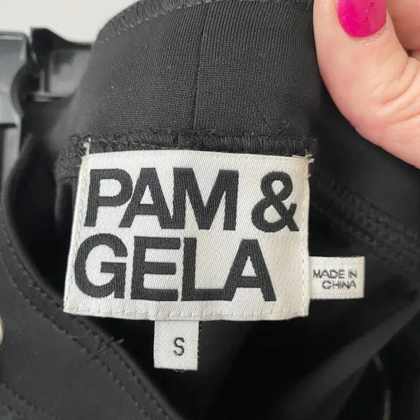 Pam & Gela S‎ Black Track Pants White Side Stripe Drawstring Tapered Athleisure - Image 4