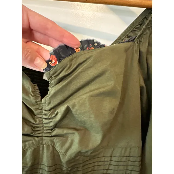 Lug‎ Von Siga Army Green Serena Ruffle Cotton Poplin Midi Dress Size 6 - Image 6