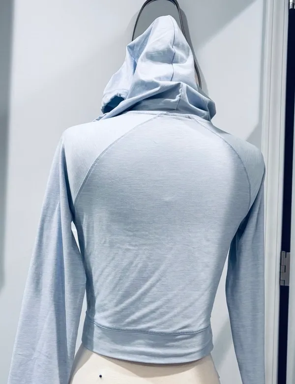 Harmony Balance Light Blue Cropped Ruched Zip-Up Hoodie - Image 5