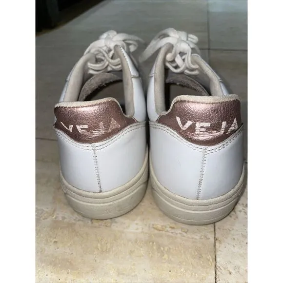 Women's Veja‎ V-10 Leather White Metallic Pink Size 6 Made In Brazil - Image 4
