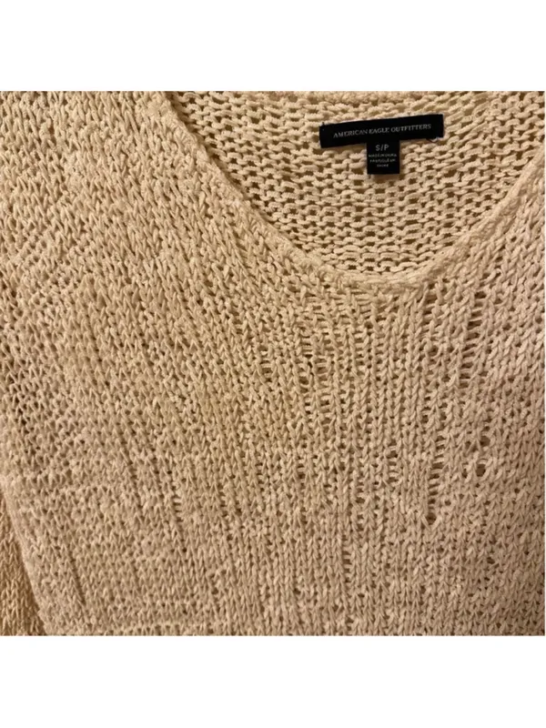 American Eagle White Knit Sweater Small Long Sleeve - Image 3