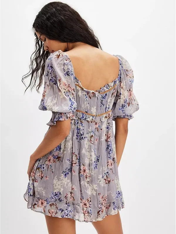 Free People Marney Floral Mini Dress Multi Puff Sleeve Size M New - Image 3