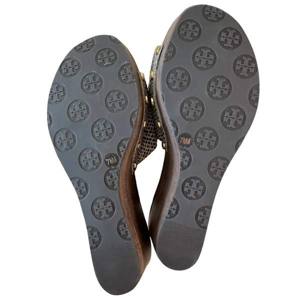 Tory Burch Robinson Snake Embossed Wedge Slides Sandals Sz‎ 7.5 Dust Bag - Image 6