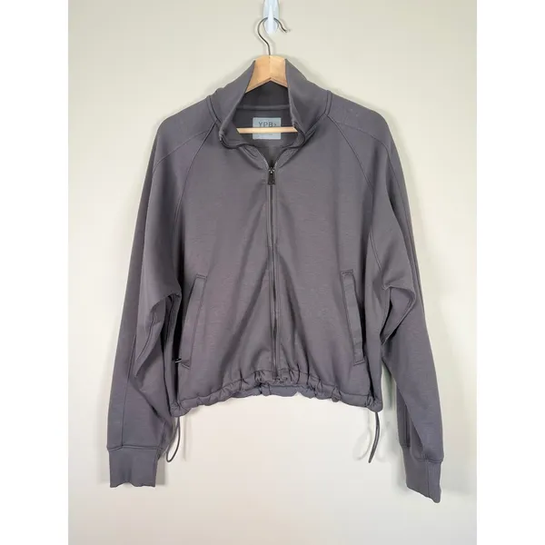 YPB Your Personal Best Womens‎ Gray Full Zip Cropped Jacket Mock Neck Medium - Image 2