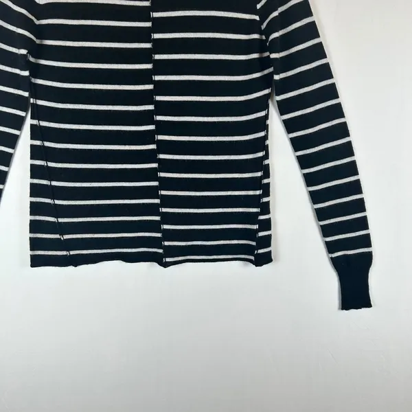 PAIGE Womens XS Merino Wool Blend Black White Striped Knit Sweater Long‎ Sleeve - Image 9