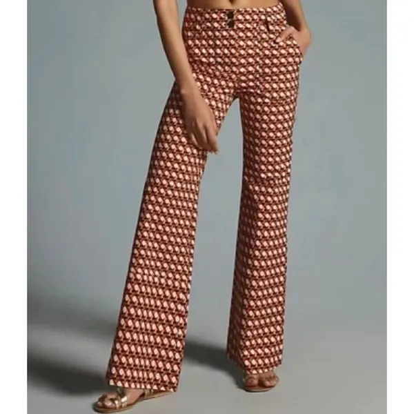 Maeve Naomi High‎ Waisted Flare Pants Geometric Print Magic Fabric Size 2 - Image 3