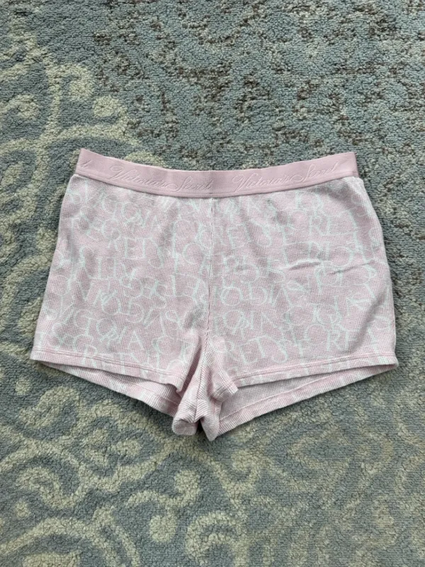 Victoria’s Secret Logo Waffle Knit Thermal Long Sleeve & Short Set Pink Medium - Image 8