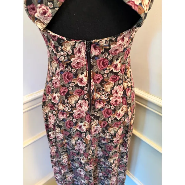Vintage 90s All That Jazz Floral Rayon Midi Dress Cross Back Strap Grunge Retro - Image 7