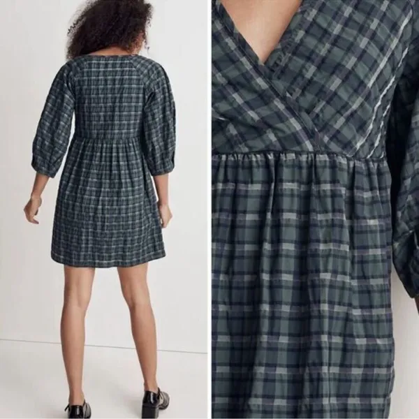 MADEWELL Marianna Puff-Sleeve Mini Dress in Plaid NI640 Size S - Image 5