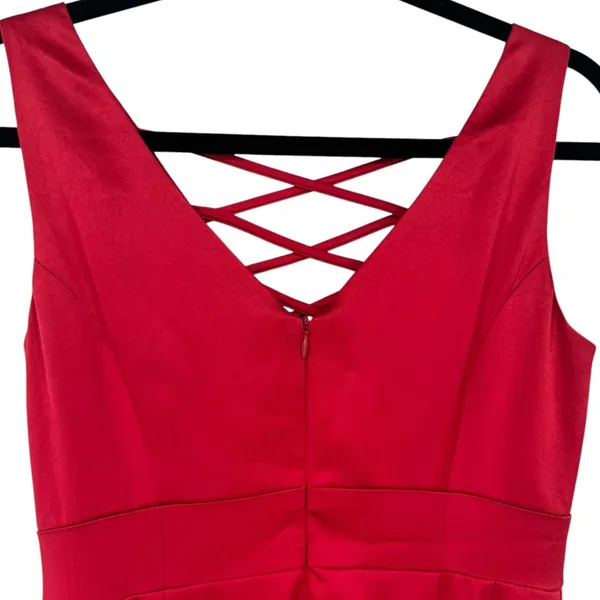 NWT Nanette Lepore Women's Scarlet Red Lace Up V-Neck Satin Sheath Dress Size 4 - Image 9