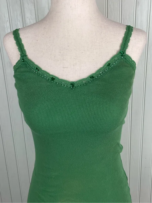 Vintage Y2K Aeropostale Beaded Lace Cami Tank Top Size Small Green Fairycore - Image 3