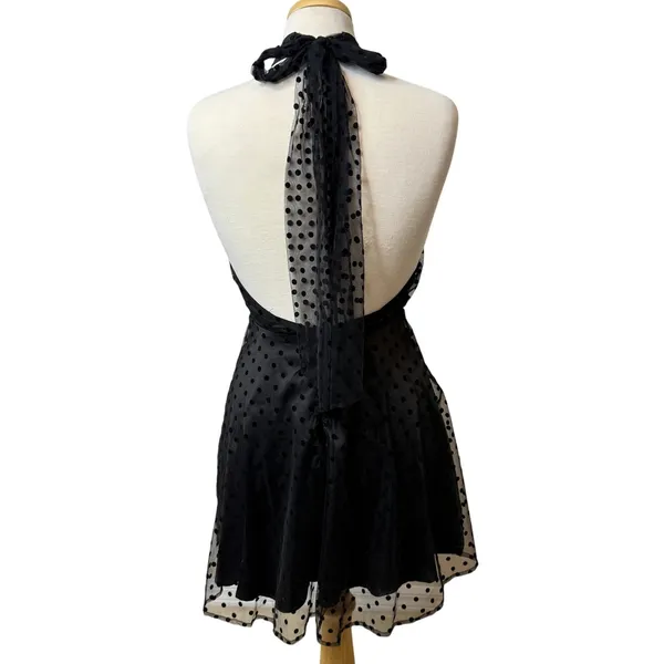 Jacquard Dress Sz 6 Halter Open Back Little Black Goth Evening Party‎ - Image 2
